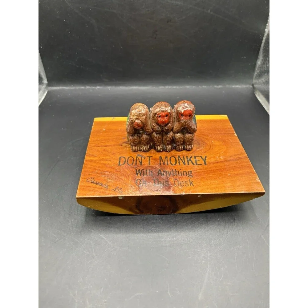 No Evil Monkeys Souvenir Desk Ink Blotter Don't Mess With Desk Osceola , MA.